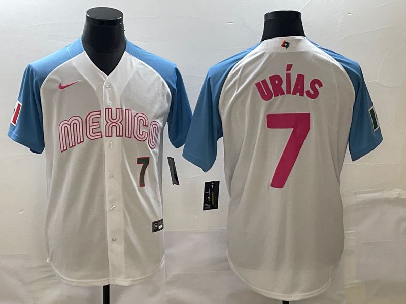 Men 2023 World Cub Mexico #7 Urias White blue Nike MLB Jersey15